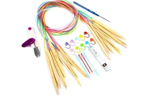 LIHAO 10 Paires Aiguilles Circulaires Bambou 3.5-10.0mm avec Accessoires Tricot et Crochet