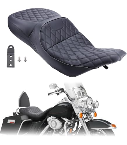 JUNJUMOTO Rider Passenger Seat For Harley Touring Road King 1997-2007 & Street Glide 2006-2007 - Leather, Diamond Pattern