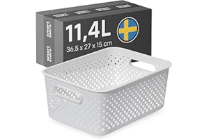 SmartStore Panier de Rangement avec Poignées en blanc 11,4L (36,5x27x15cm) I Panier de Rangement en Plastique Recyclé I Essence L Boîte de Rangement I Boîtes de Rangement avec 10 Ans de Garantie