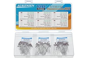 AUKENIEN Photoresistor 6 Values 120pcs Photo Resistor GL5506 GL5516 GL5528 GL5537 GL5539 GL5549 5506 5516 5528 5537 5539 5549 5MM Foto Sensitive Light Dependent Resistors Kit