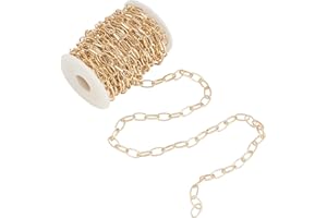 AHANDMAKER 10m Catena in Alluminio a Maglie Grandi in Alluminio Dorato Chiaro, 15.5x8mm con Bobine vuote in plastica Catene per creazione Fai da Te Gioielli Bigiotteria Collana