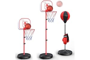 HOT BEE panier de basket pour enfants, panier de basket extérieur et intérieur, panier de frappe réglable en hauteur sac de frappe debout jouets pour enfants cadeaux pour garçons et filles de 5 6 7 8 9 10 ans