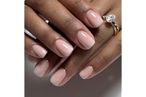 GlamRays 24 unidades de uñas cortas de color melocotón, forma cuadrada, gradiente, puntas francesas, falsas acrílicas para uñas, longitud corta, pegamento en uñas artificiales, ombre