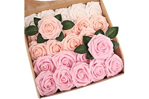 N&T NIETING Fleurs Artificielles Roses, 25PCS Mousse Rose avec Feuille et Tige Ajustable,Fausses Fleurs Rose pour DIY Mariage Bouquets Jardin, Anniversaire, Fête, Décoration d'intérieur