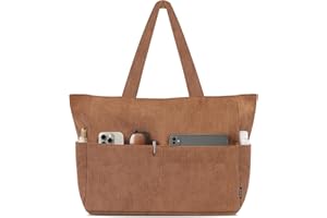 HOMESPON Corduroy Tote Bag for Women with Zipper Large Shoulder Bag Handbag for Work School Shopping Travel Gym