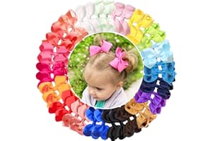 JOYOYO 40 Pcs Girls Hair Bows Craft Ribbon Bows for Girls - Medium Size Bright Colors 4.5 Inch Hair Bow Clips for Toddlers, Little Girl