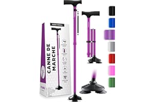 HoneyBull Canne de Marche Tripode en Aluminium pour Hommes et Femmes Pliable Réglable Robuste Tout Terrain Anti Dérapant, Aide à la Mobilité Personnes âgées