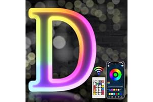 Tosakey Light Up Letters, LED Letter Lights Sign 18 Color Changing with Bluetooth App Remote Night Lights Gift for Girl Boy Women Birthday Christmas Party Wedding Bar Decor (D)