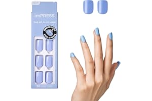 KISS imPRESS Color, sztuczne paznokcie samoprzylepne - Baby Why So Blue, z technologią PureFit, 30 paznokci, mini pilnik, patyczek do skórek oraz gaziki dezynfekujące