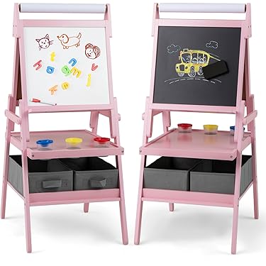 Kinderbord van hout, mini roze dubbelzijdig kunst Easel whiteboard en Kinderbord van hout, mini roze dubbelzijdig kunst Easel whiteboard en