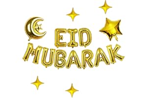 NEWUPZSI Decoration Eid Mubarak 2024 or Eid Mubarak Decoration Aid Moubarak Banderole Eid Mubarak Ballons Etoile Lune Guirlande Décor Gâteau Eid Décoration Ramadan musulman islamique Parti