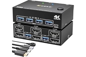 YOUTINGHDAV KVM Switch 2 Monitors 2 Computers HDMI Displayport, USB 3.0 KVM Switch Dual Monitor for 2 Computer Share Mouse and Keyboard, 4K@60Hz, with Wired Remote
