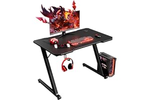Homall Gaming Desk 80 x 52 cm PC Computer Desk Z Shaped Computer Table PC Gaming Table Gamer Desk for Home Office, Desk with Headphone Hook, Black