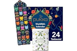 ‎PUKKA Pukka Bio Tee Geschenkset, Adventskalender, "Wohlfühlkalender 2025", Umweltfreundlich, Keine Schokolade, Milchfrei, Geschenkidee, 12 Tee Varianten, 24 Teebeutel inkl. Pukka Dose