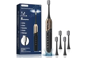 OasiSmile Sonic Electric Toothbrush, 5 Modes, 41000 VPM Powerful Deep Cleaning, Rechargeable Toothbrush with 4 Brush Heads, 3-Hour Fast Charge Lasts 100 Days, IPX7 Waterproof for Home & Travel