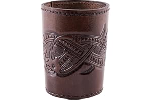 Ulfberth - Hochwertiger Wikinger Würfelbecher mit Drachen Motiv, echtes Leder, Mittelalterlicher Lederbecher, LARP, Reenactment (Dunkelbraun Jelling-Stil)