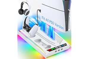 Rysker Station de refroidissement PS5/Slim/Pro avec ventilateur de refroidissement silencieux et chargeur de contrôleur rapide pour console disque et numérique, accessoires PS5 avec 3 ports USB, vis