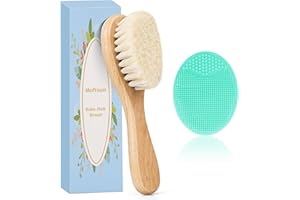MolYuan Baby Haarbürste, Hölzerne weiche ziegenhaarbürste, Baby Rosenrot Silikon Haar Cradle Cap Pinsel Set für Neugeborene, Kleinkinder, Haarbürste Baby Set (2PCS (Grün Silikonbürste+Haarbürste))