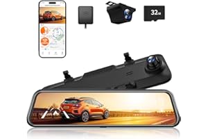 WOLFBOX 2.5K G840H 12'' Espejo Retrovisor con Camera ADAS y BSD, 5.8GHz WiFi, Control por Voz Cámara Retrovisor Coche Monitor de Estacionamiento, Tarjeta 32GB & GPS, Grabación en Bucle