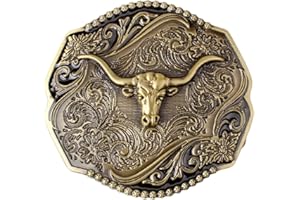 LONGCREEK Fibbia per cintura di toro per uomo, fibbia per cintura di toro Longhorn, fibbia per cintura in filigrana di toro, fibbia per cintura con testa di toro punk