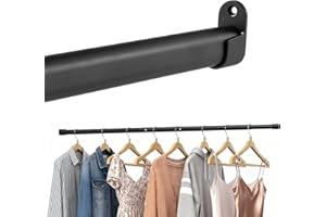 POSKENA Clothes Rail Heavy Duty for Wardrobe Black, 25 mm Wall-Mounted Oval Hanging Rail, Extendable Wardrobe Rail with 2 Brackets, 43-101 cm