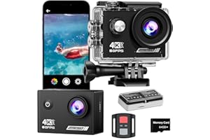 TIMNUT 4K60FPS Action Camera 40M impermeabile Action Cam subacquea con scheda SD da 64 GB, stabilizzazione a 6 assi, fotocamera da moto con zoom 8x e telecomando da 2,4 GHz, accessorio per casco