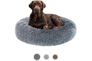 SPUNKYJUNKY Lit pour Chien Rond, Lit pour Chien Lavable, Panier pour Chien en Peluche Douce, Canapé pour Chien Moelleux avec Longue Peluche pour Chats et Petits Chiens (Ø 80cm, Gris Foncé)