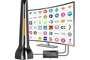 QGCLEARSO Antena TV Interior,2025 Antena de TV Interior con Amplificador, 420 km de Largo Alcance y recepción remota de 360°,Compatible con Canales 4K/1080p/VHF/UHF DVB-T/T2.
