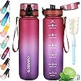 Gobravio Water Bottle 1L BPA Free Sports Drink Bottle Dishwasher Safe Canteen Bottle Leakproof Motivational Water Bottle with Time Markings