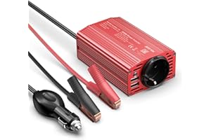 BESTEK Convertisseur 12V 220V 300W Onduleur Métal Chargeur Allume-Cigare Transformateur de Courant pour Voiture avec 1 AC Prise et 2 Ports USB 2,4 A et Clip de Batterie
