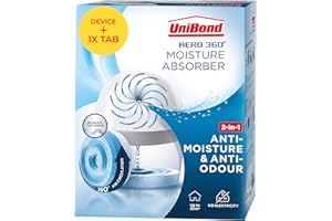 UniBond AERO 360º Moisture Absorber, 1 Device incl. 1 Refill Tab 450g, Ultra-Absorbent Dehumidifier, Helps Prevent Condensation, Recyclable, Refillable Condensation Absorber, Original Scent