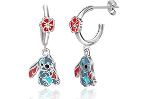 Disney Lilo & Stitch Boucles d'oreilles creoles pour fille avec Fleur d'hibiscus maill e et Stitch Boucles d'oreilles Disney Stitch en laiton