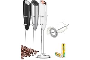 Espumador de Leche Eléctrico de mano, con Soporte Acero Inoxidable, Batidor de Café Latté Capuchino 2 pilas AA (incluidas)-Bl
