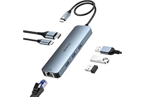 BENFEI USB C HUB 6 w 1 z HDMI (4K przy 60 Hz), Gigabit Ethernet, zasilanie 100 W, 3*USB 3.0, kabel silikonowy, aluminiowa obudowa Kompatybilny z iPhone 15 Pro/Max, MacBook, iPad Pro, iMac, S23, XPS17