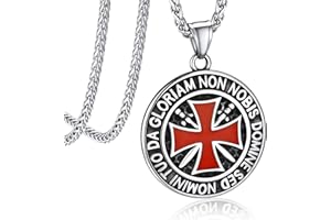 Bandmax Collier Homme Templier en Acier Inoxydable/Plaqué Noir, Pendentif Médaillon/Bouclier avec Croix Templière, Bijou de Protection