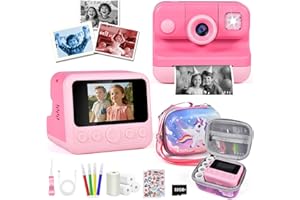 ELECOUTEK Kids Camera - 2.4'' Instant Camera for Kids with 4 Rolls Print Paper & 32GB Card, 1080P Selfie Kids Digital Cameras - Birthday Kids Toys Gifts for Girls Boys Aged 3-12 (Pink with Bag)