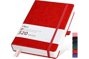 YIEO Notebook A5, Hardback A5 Notebook Thick Journal Notebook 320 Pages 100GSM A5 Lined Note Book Hardcover Notepad with Inner Pocket, Pen Loop, Elastic Closure and 2 Ribbon Page Marker,14.5 x 21cm-Red