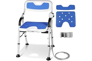 DEWEL Sedia per Doccia, Regolabile in Altezza, Sedia per Doccia Anziani Pieghevole, con Supporto per Doccia, Montaggio Senza Attrezzi, Portata di 150 Kg (Blu)