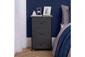 OHS Brooklyn 3 Chest of Drawers Fabric Cabinet Space-Saving Storage Organizer Stylish Sturdy Frame with 3 Canvas Drawers For Bedroom Livingroom or Office, Grey