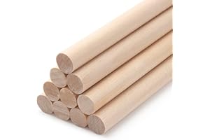 COOWAYZE Wooden Dowel Rods Wooden Craft Sticks Wood Dowels, 10PCS 1.6 x 30cm Unfinished Round Hardwood Sticks for Crafts, Macrame, Arts and DIYers, Tiered Cake Support and Wedding Ribbon Wands