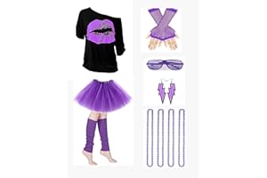 CosCool 80er Jahre Kostüm Zubehör Outfit Damen Set, T-Shirt Tutu Stirnband Ohrring Halskette Beinlinge für Frauen Mädchen Erwachsene 80 Jahre Thema Party Karneval Fasching