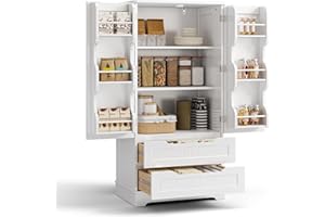 Blishom Küchenschrank, Küchenvorratsschrank mit Doppeltür, Freistehender Küchenschrank hoch, Buffetschrank für Küche, Esszimmer, Wohnzimmer, 60x40x120 cm, Weiß