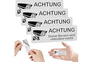 Pavlleen 4 Stück Schild Videoüberwachung Schilder, Selbstklebend Aluminium Achtung VideoüBerwachung Schild, 85mm×30mm Aluminium Hinweisschild Kamera ÜberwachungSchild, für Innen und Außenbereich