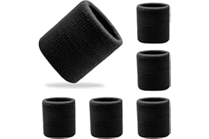 Simsky 6 Piezas Muñequera Deportiva de Algodón, Muñequeras Sudor para Hombre Mujeres y Niños, Sudor Muñequeras Elásticas, Suave y Gruesa para Baloncesto, Gimnasio, Gimnasia, Tenis, Fútbol, Gym