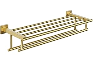 Sayayo Towel Rail Wall Mounted Bathroom Towel Shelf 24-Inch Towel Holder, SUS304 Stainless Steel Brushed Gold Towel Rack, EGZ8000-G