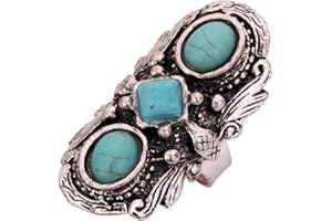 YAZILIND Bijoux cru rimous Argent Rond tibetain Ethnique Turquoise saisissant Anneau reglable