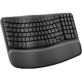 Logitech Wave Keys, ergonomik kablosuz klavye, dolgulu bilek desteği, konforlu ve doğal yazma, Easy-Switch, Bluetooth, Logi B