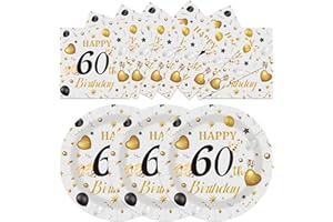 HFBOBP 50PCS 60th Birthday Plates and Napkins, 7 Inch Premium Grey and Gold Happy Birthday Paper Dessert Cake Plates and Napkins Disposable Tableware Set Party Favors Party Decorations for Women Men