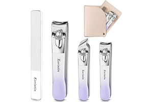 Korintin Set di 4 Tagliaunghie per Piedi, Kit con Lima e Custodia in Pelle, Tagliaunghie in Acciaio Inox Resistente,Tagliaunghie per Uomini e Donne, Strumenti per Manicure e Pedicure (Viola)