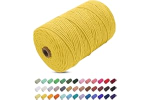 Uiopa Hilo Macrame 3mm x 200m, Cuerda Macrame Gruesa Cuerda de Algodon Natural, Cordel Colores Hilo de Algodón para Manualidades, Macrame Pared, Cortinas, Colgar Plantas, Colgar Fotos (Amarillo)